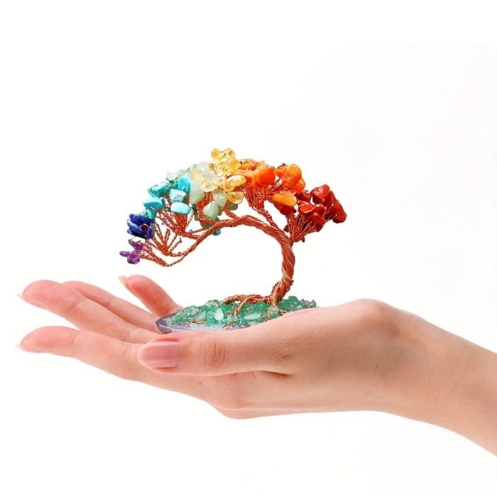 A Natural Crystal Tree with Seven Colors, Featuring an Agate Base And Green Stones