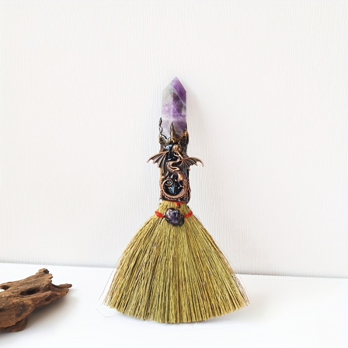 1pc Artificial Crystal Wands Crystal Point Shaped Wiccan Magic Broom Quartz For Cleansing