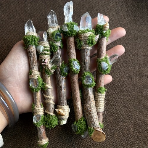 Bohemian White Crystal Wand with Green Accents