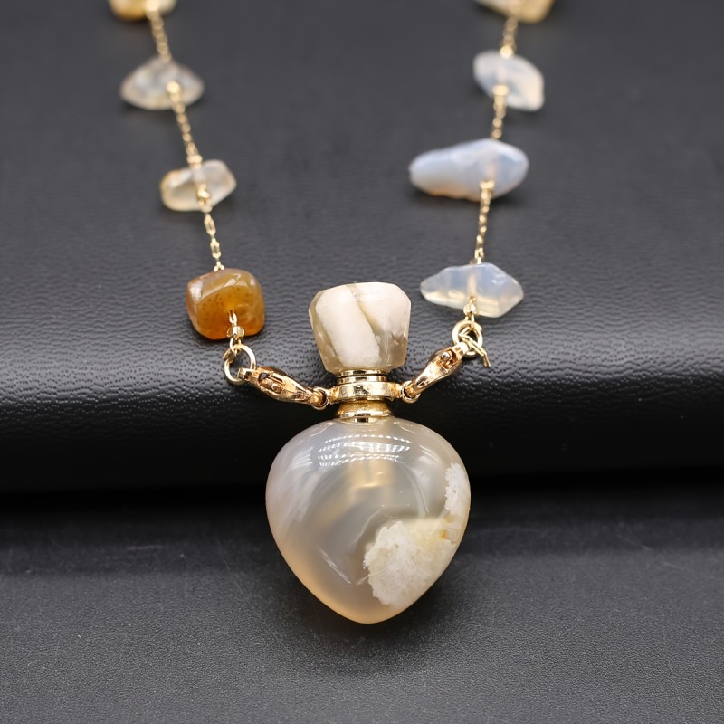 1pc, Bohemian Style Handmade Natural Stone Cherry Blossom Agate Perfume Bottle Necklaces for Women Romantic Love Wedding Jewellery