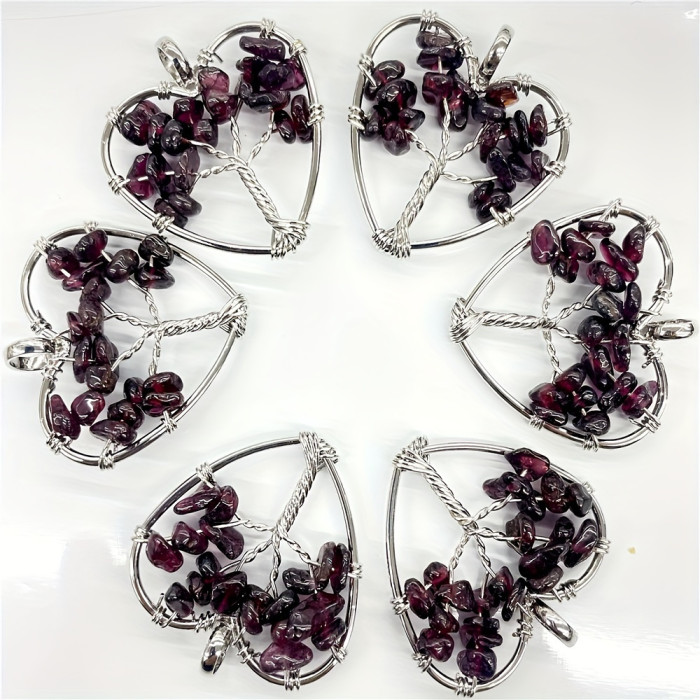 10-Pack Natural Agate Life Tree Pendants with Unique Bohemian Style