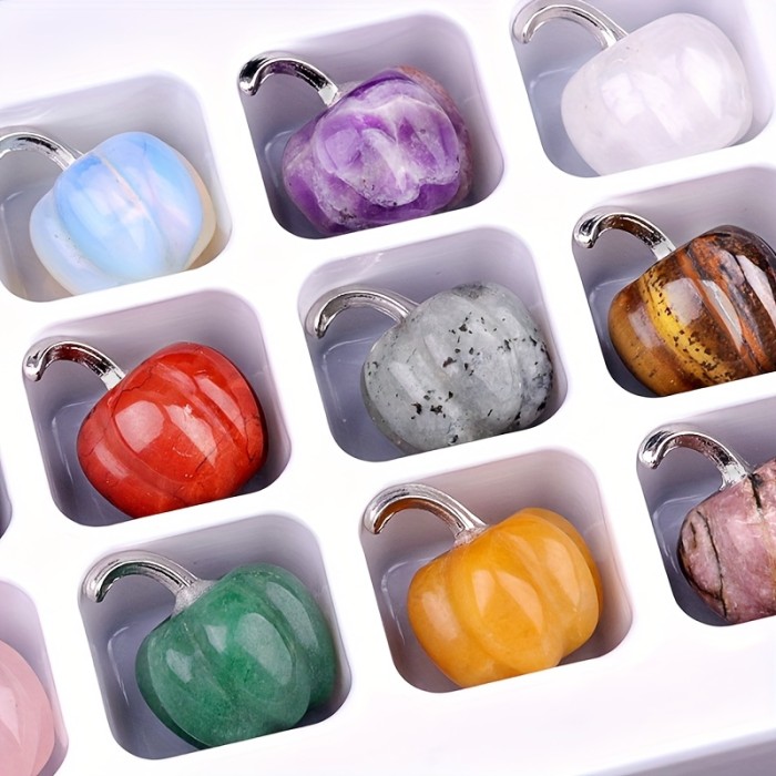 Natural Pumpkin Crystal Stone Set Box Decoration, Hand-polished DIY Multi-color Box Set