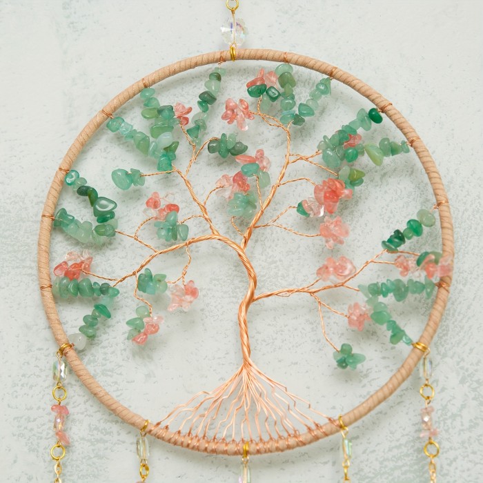 Elegant Bohemian Crystal Sun Catcher with Green Gemstone Chips Natural Gemstone Art Boho Home Decor