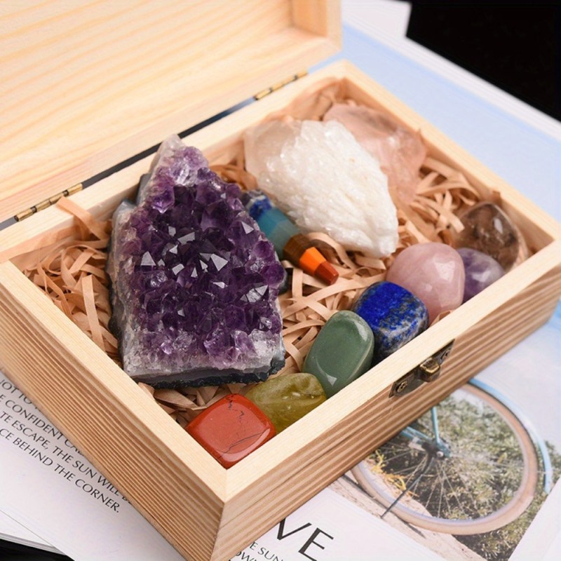7-Stone Natural Gemstone Collection In Eco-Crafted Wooden Box