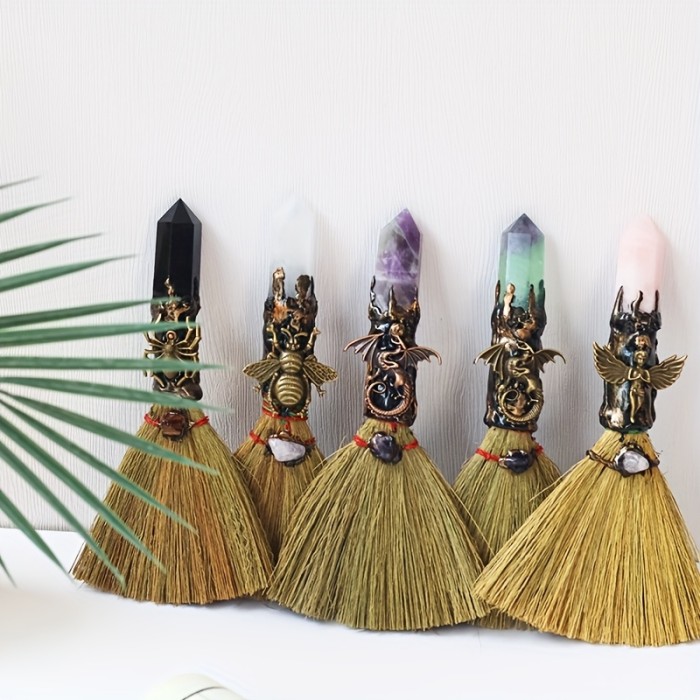 1pc Artificial Crystal Wands Crystal Point Shaped Wiccan Magic Broom Quartz For Cleansing