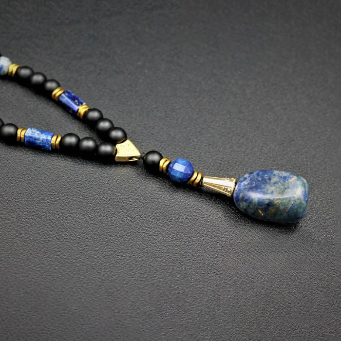 Trendy Lapis Lazuli Necklace Super Cool Men's Lapis Lazuli Pendant Necklace | Fashion Trend Natural Stone Neck Jewelry
