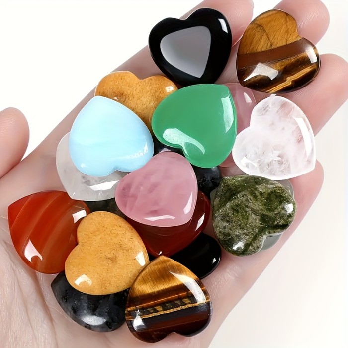 10pcs Hand-Carved Heart-Shaped Quartz Crystal - Suitable for Crystal Enthusiasts And Decorative Ornaments