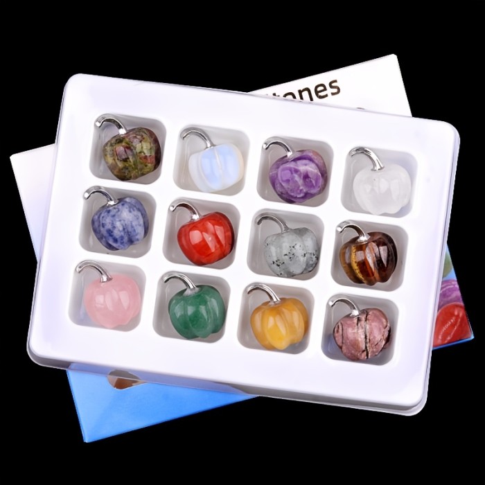Natural Pumpkin Crystal Stone Set Box Decoration, Hand-polished DIY Multi-color Box Set