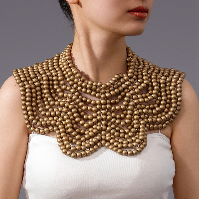 Handmade African-Inspired Wooden Bead Shawl Chain Necklace