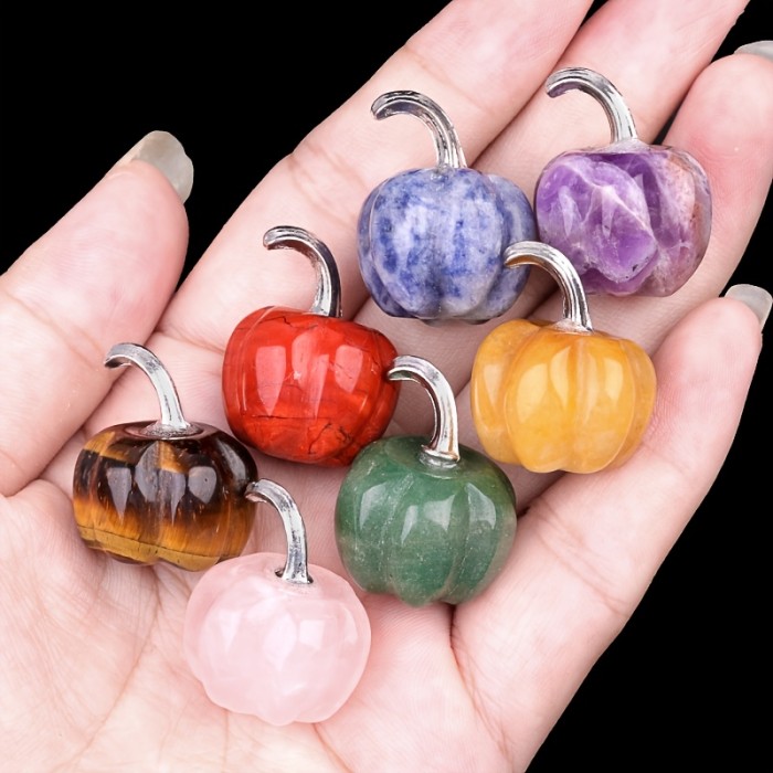 Natural Pumpkin Crystal Stone Set Box Decoration, Hand-polished DIY Multi-color Box Set