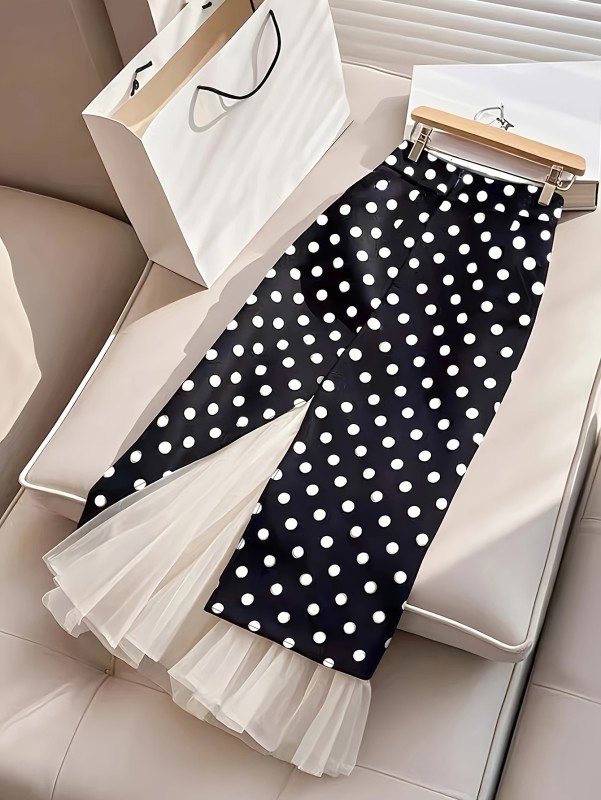 Black and White Polka Dot Mesh Half-Body Dress