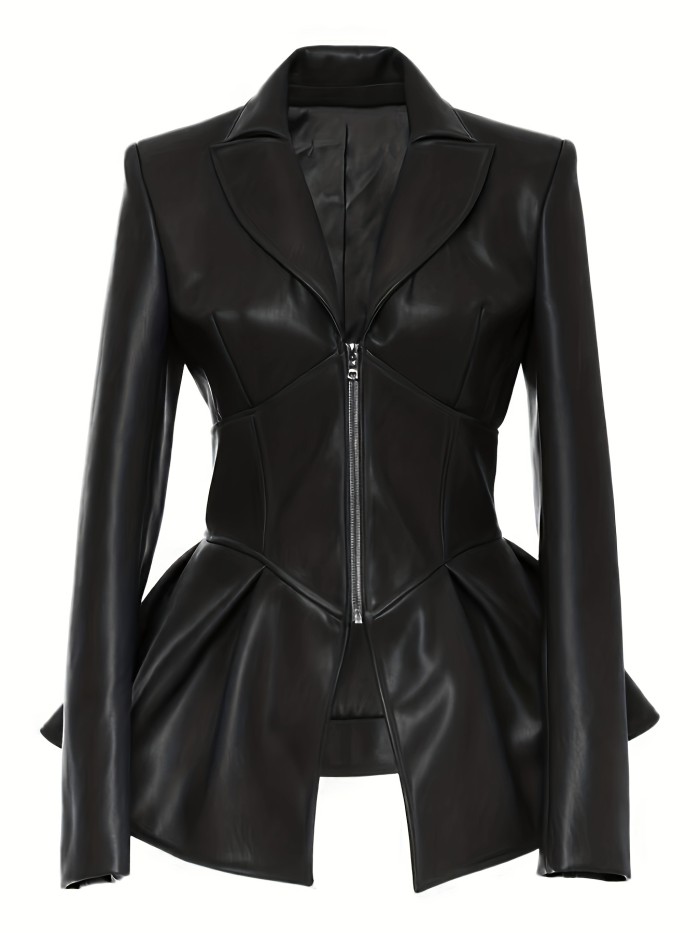 Women'S Long Sleeve Stand Collar Slim-Fit Jacket with Front Zipper & Flap Pockets