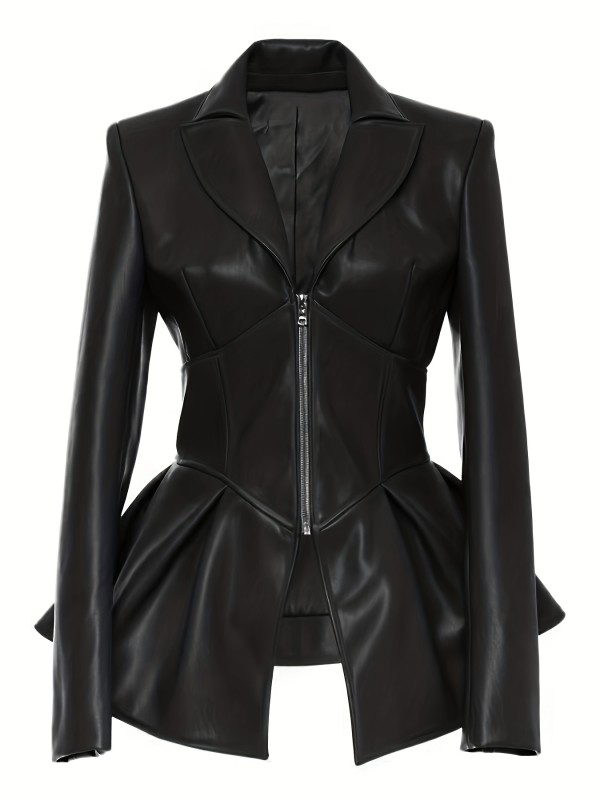 Women'S Long Sleeve Stand Collar Slim-Fit Jacket with Front Zipper & Flap Pockets