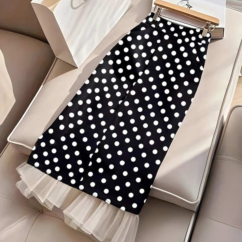 Black and White Polka Dot Mesh Half-Body Dress