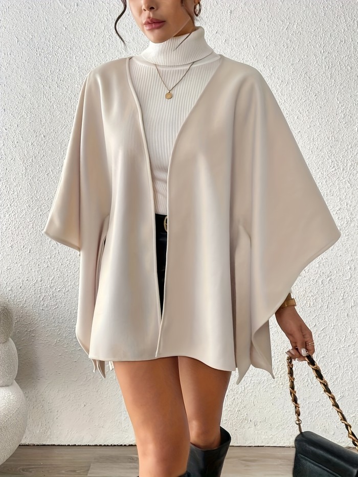 Elegant Women's Beige Lace-Up Short Cape Coat