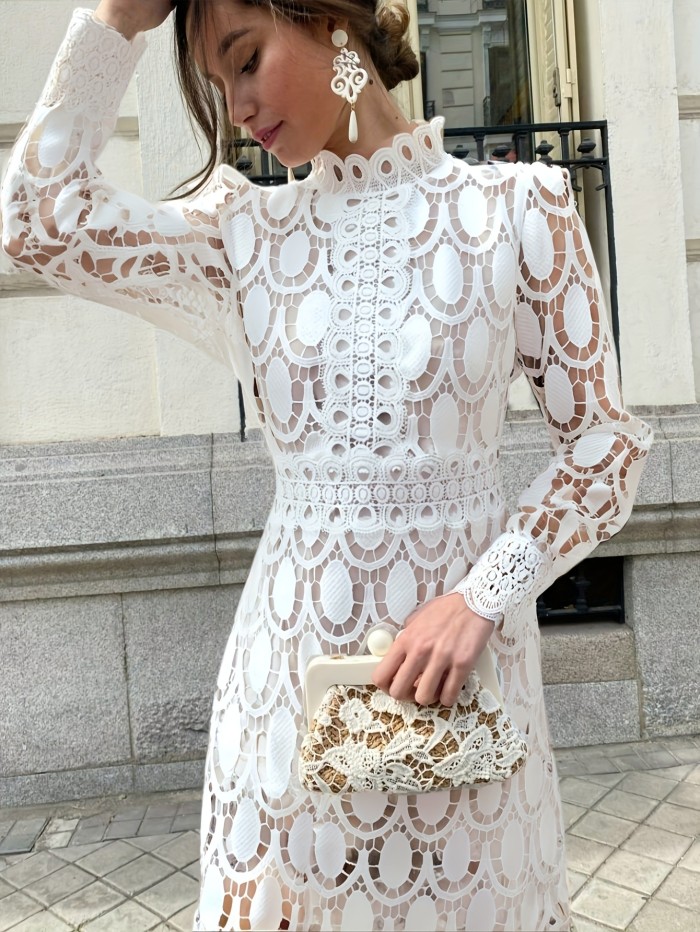 Cherry Direction Women'S Elegant Casual Vacation Wedding Lantern Sleeve Lace Dress