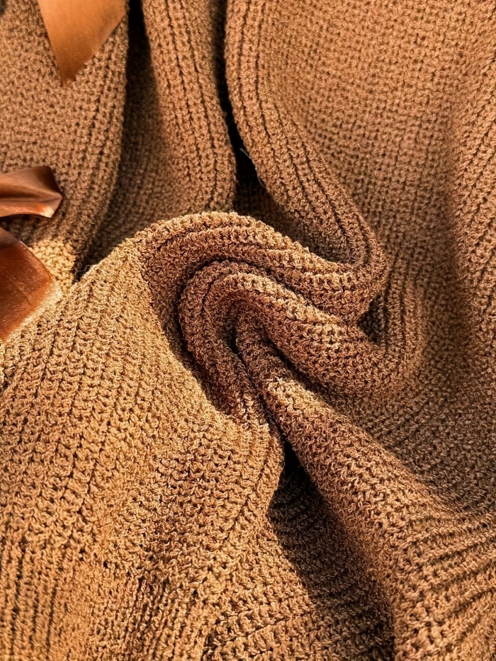 Soft Warm Winter Loose Fit Round Neck Long Sleeve Pullover Elegant Brown Sweater