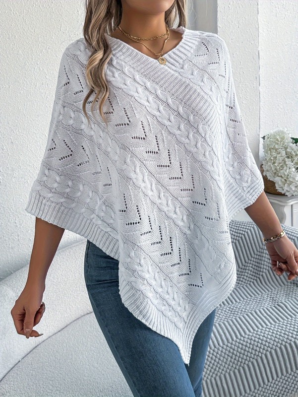 V-Neck Cable-Knit Poncho Sweater