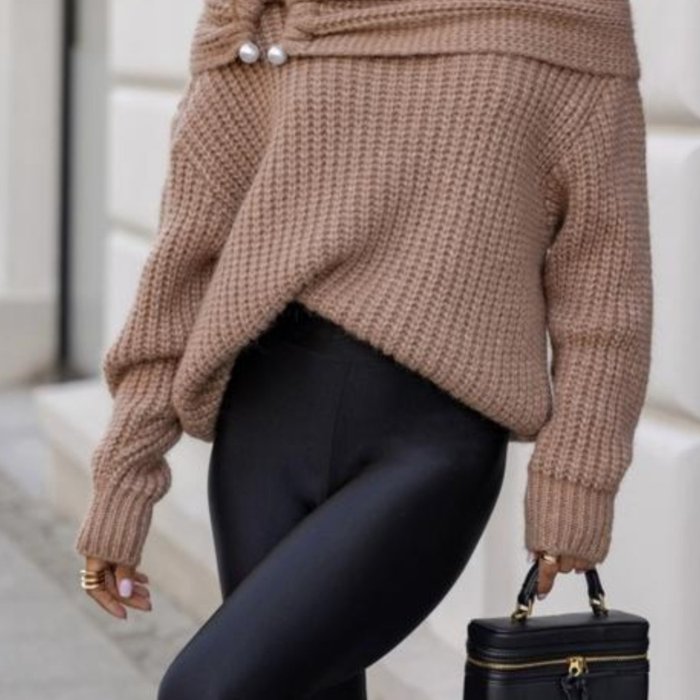 Women'S Beige Off-Shoulder Sweater