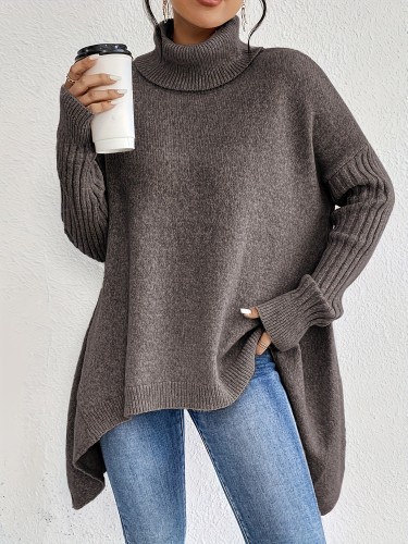 Solid Color Women's High-Neck Long Sleeve Turtleneck Pullover Sweater