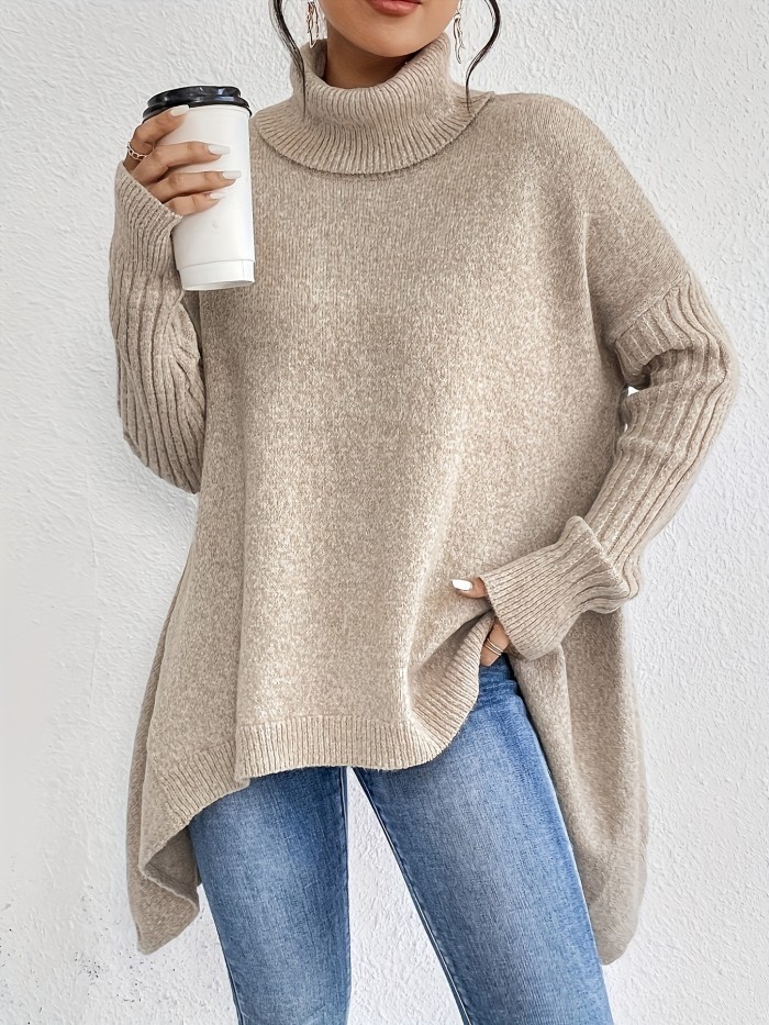 Solid Color Women's High-Neck Long Sleeve Turtleneck Pullover Sweater