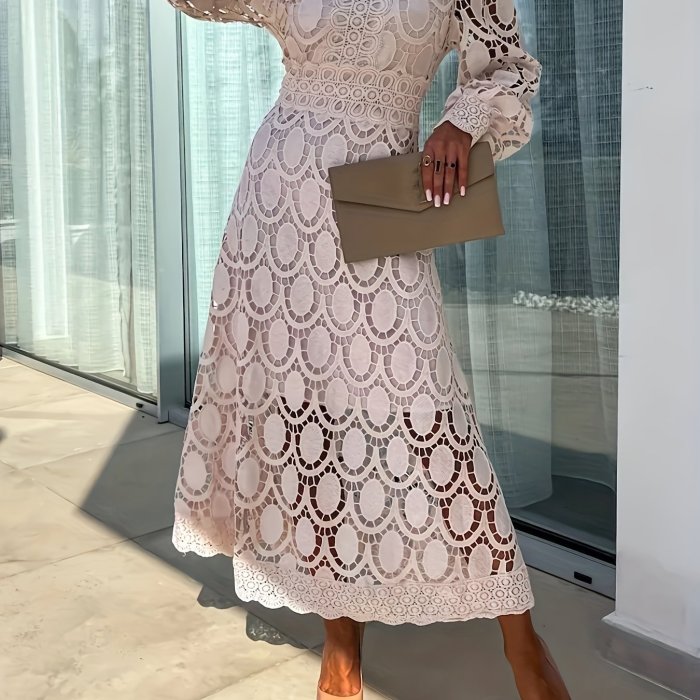 Cherry Direction Women'S Elegant Casual Vacation Wedding Lantern Sleeve Lace Dress