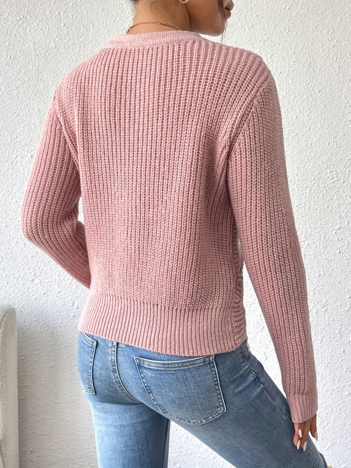 Women's Elegant V-Neck Twist Detail Sweater