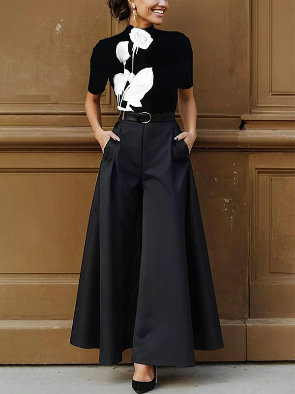 High Waisted Loose Solid Color Split-Joint Pants Trousers