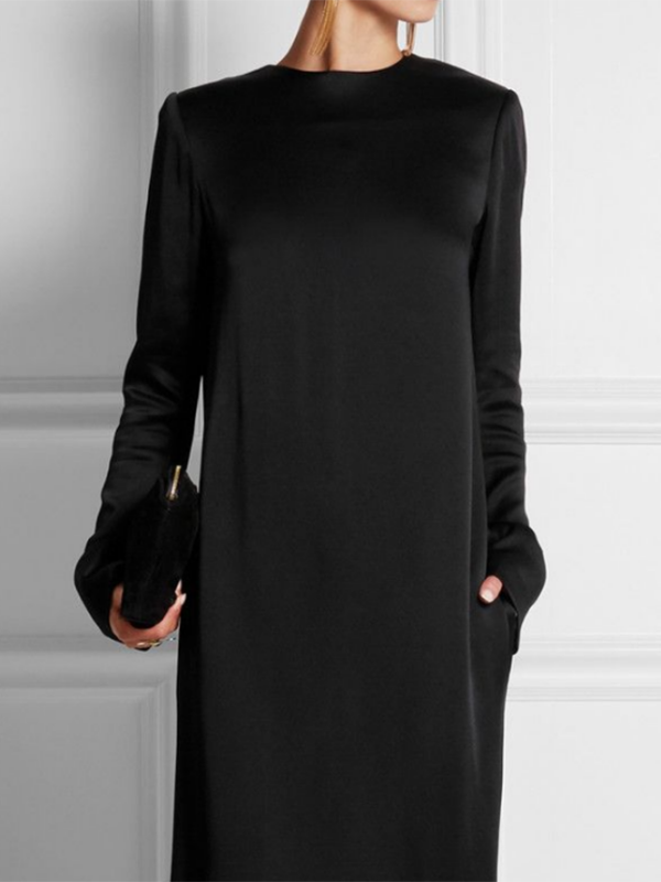 Solid Color Loose Long Sleeves Round-Neck Maxi Dresses