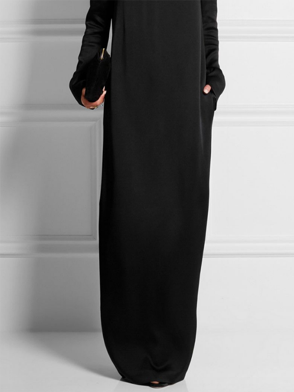 Solid Color Loose Long Sleeves Round-Neck Maxi Dresses