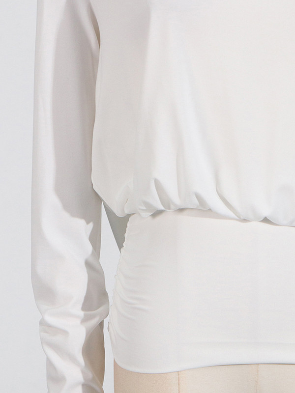 Solid Color Shoulder Pad Backless Long Sleeves Round-Neck Blouses&Shirts Tops