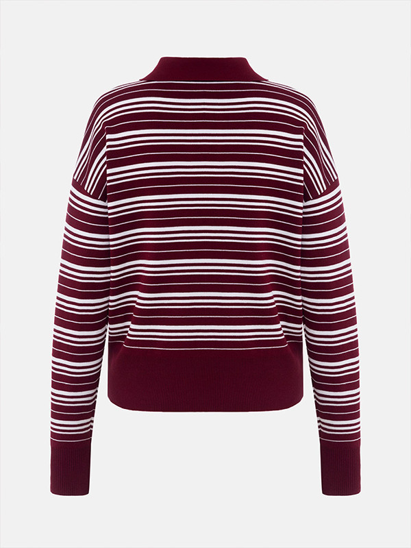 Striped Split-Joint Long Sleeves V-neck Sweater Tops