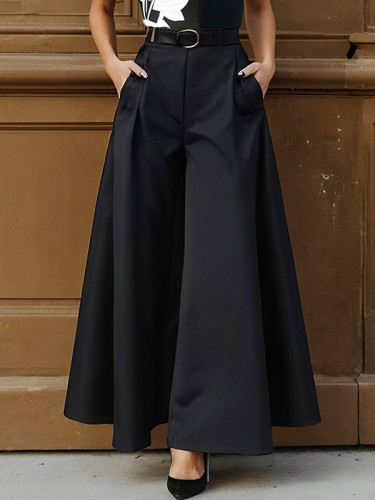 High Waisted Loose Solid Color Split-Joint Pants Trousers