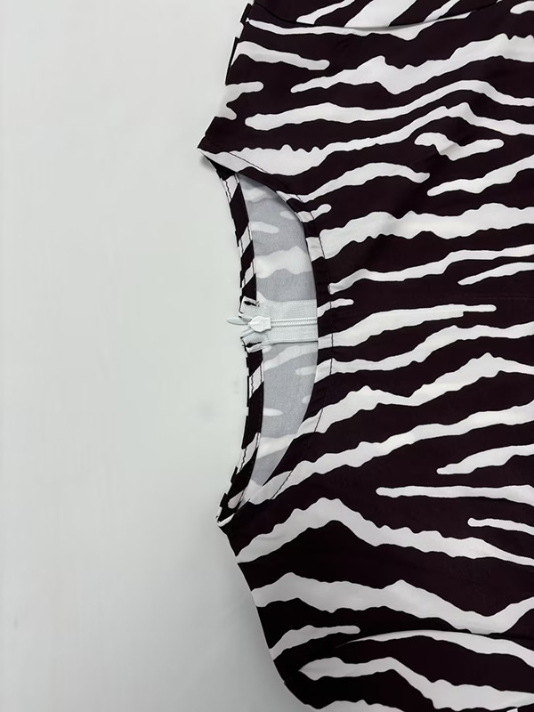 Zebra Printed Split-Toe Long Sleeves Round-neck Maxi Dresses