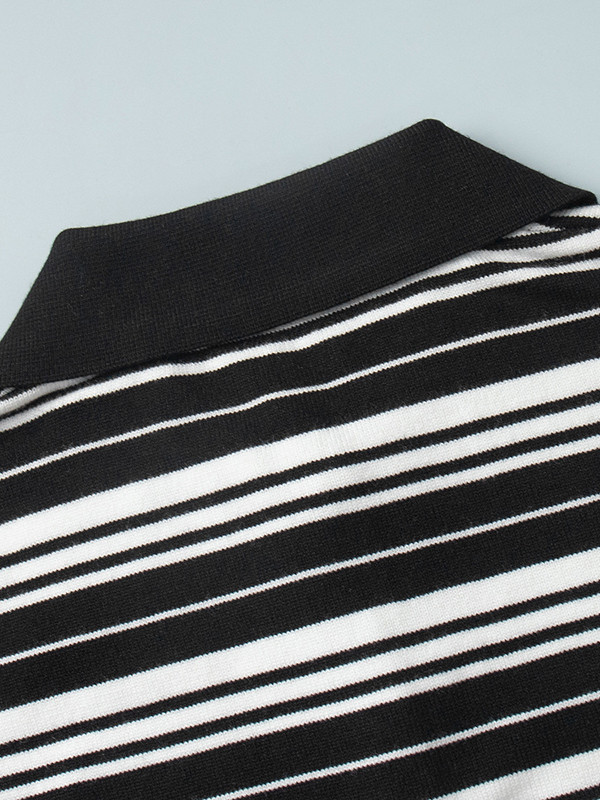 Striped Split-Joint Long Sleeves V-neck Sweater Tops