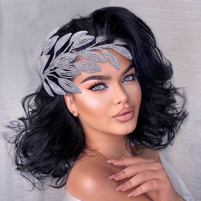 A Luxurious Handmade Bridal Headpiece Featuring a Diamond Chain And Leaf Design, Perfect for Weddings, Parties, And Stage Hairstyles.