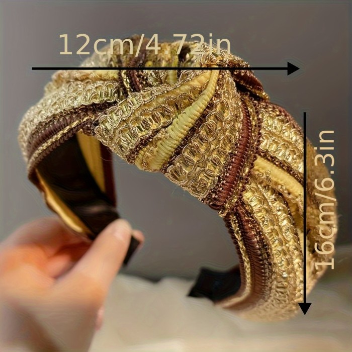 Bohemian Style Embroidered Knot Headband, Women's Fashion Hair Accessory, Colorful Print, Sequin Detail, Nurse's Day Celebration, Single Piece, Fabric Material, Summer Trend, Adult Wide Hairband