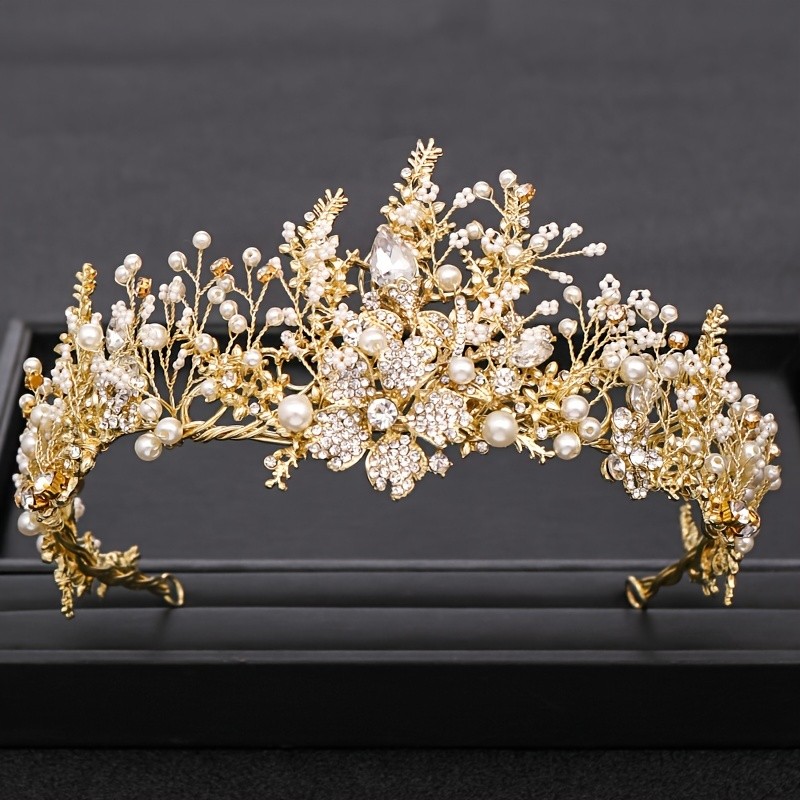 1pc Handmade Flower Pearl Crown Headband for Dancing, Adorned with Rhinestones, Perfect for Dancing And Festive Party Decorations.