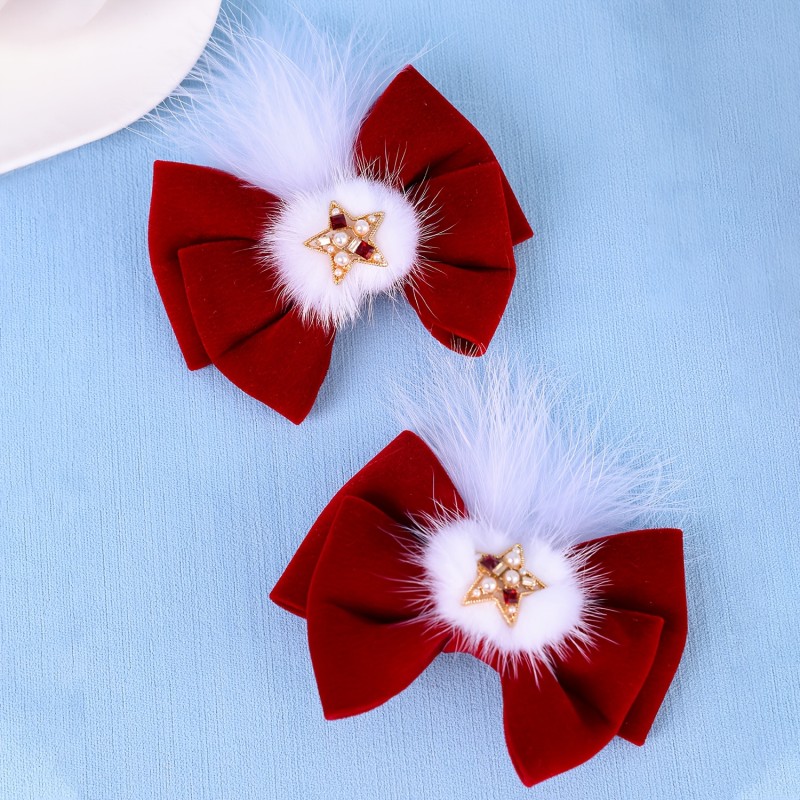 Charming Red Bow Hair Clips - Plush Christmas & Winter Accessory for Women, Perfect for Parties and Dress-Up