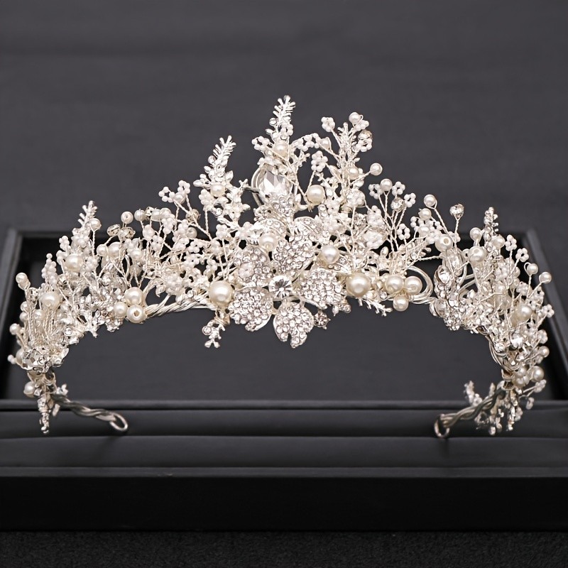 1pc Handmade Flower Pearl Crown Headband for Dancing, Adorned with Rhinestones, Perfect for Dancing And Festive Party Decorations.