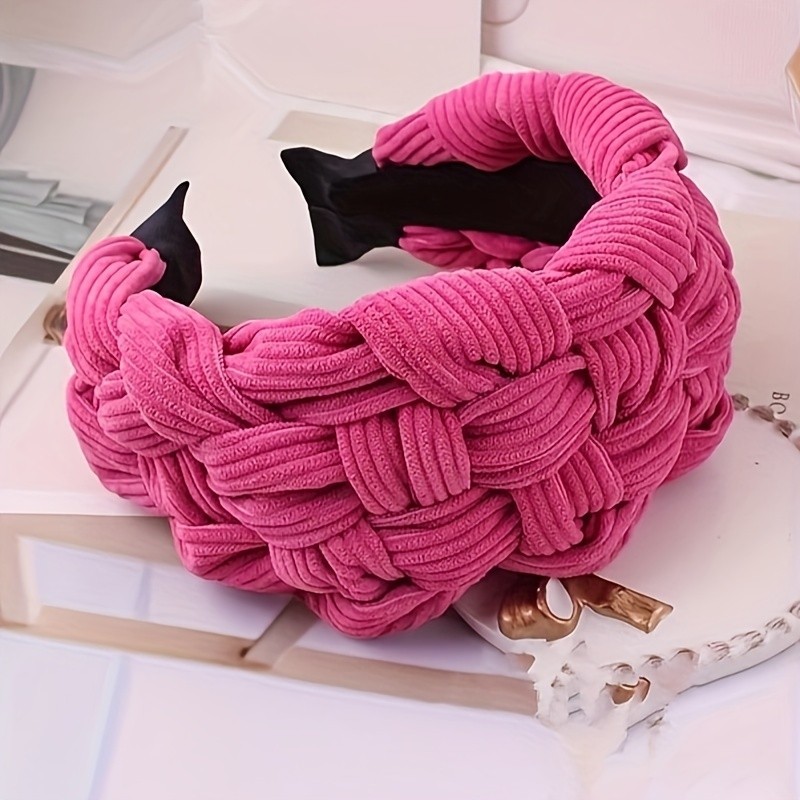 1pc Elegant Vintage Corduroy Braided Headband for Women - Thick Fabric Hairband, Solid Color, Non-Feathered, Daily Wear Hair Accessory