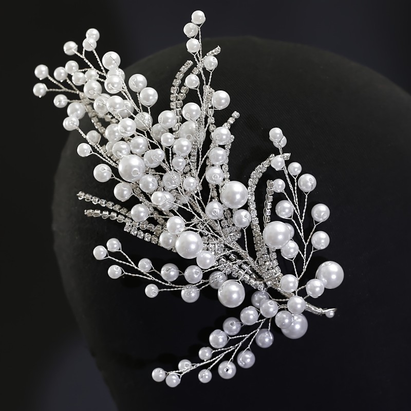 1pc Elegant Bridal Hair Clip - Handcrafted Rhinestone & Imitation Pearl, Silvery Baroque Style for Short Hair, Perfect for Weddings and Formal Events