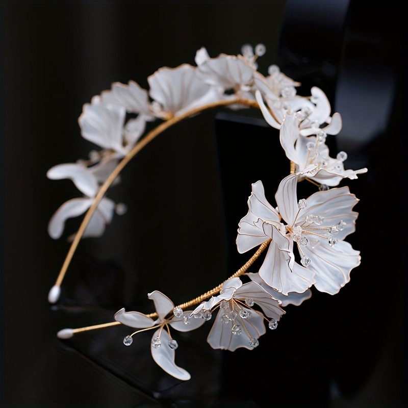 1pc Elegant Bohemian Flower Headband for Brides – Handcrafted Wedding Hair Accessory with Sparkling and Accents, Perfect for Bridal or Formal Events