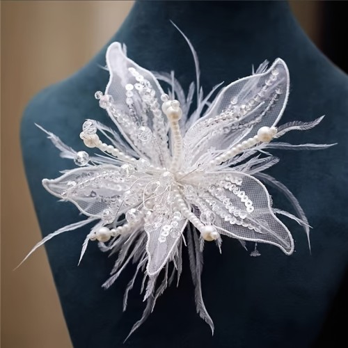 Fashion Handmade White Floral Edge Clip Bridal Wedding Accessory Hairpin