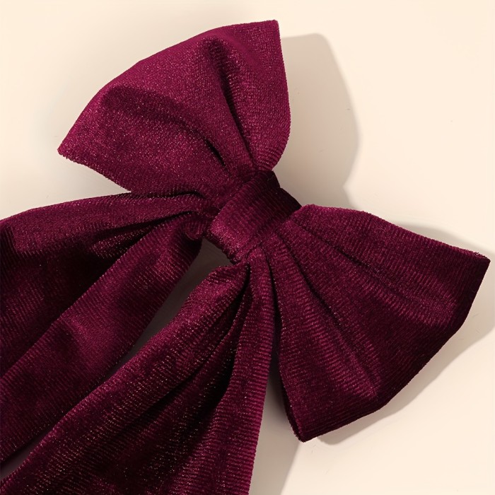 1pc Elegant Velvet Large Bow Hair Clip for Girls - Non-Slip, Solid Burgundy Color, Soft & Stylish Hair Accessory for Winter & Christmas, Festive Hairpiece | Elegant Hair Bow | Luxurious Texture, Hair Accessories for Girls
