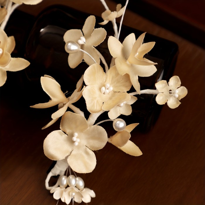 2pcs Elegant Beige Floral Hair Clips with Faux Pearl & Tassel Accents - Handmade Women'S Hair Accessories for Weddings, Parties, and Formal Events, Party Hair Accessories | Floral Hair Clip | Intricate Craftsmanship, Hair Accessories for