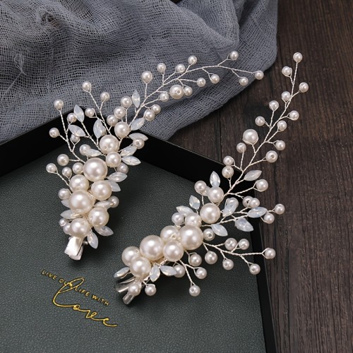 2pcs Pearl Hair Clip Handmade Side Hair Accessory Bridal Dress Updo Hairstyle Accessory