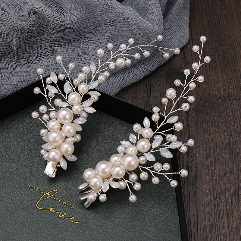 2pcs Pearl Hair Clip Handmade Side Hair Accessory Bridal Dress Updo Hairstyle Accessory