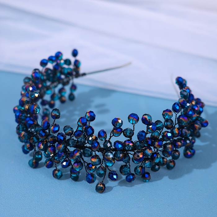 Elegant Bohemian Crystal Headband for Women - Sparkling Multicolor Gemstone Hair Accessory, Zinc Alloy, Perfect for Weddings & Parties, Wedding Hair Accessories
