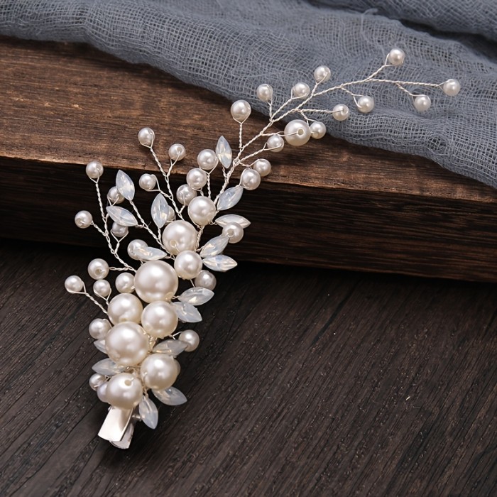 2pcs Pearl Hair Clip Handmade Side Hair Accessory Bridal Dress Updo Hairstyle Accessory
